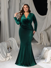 Plus V Neck Long Sleeve Velvet Mermaid Dresses